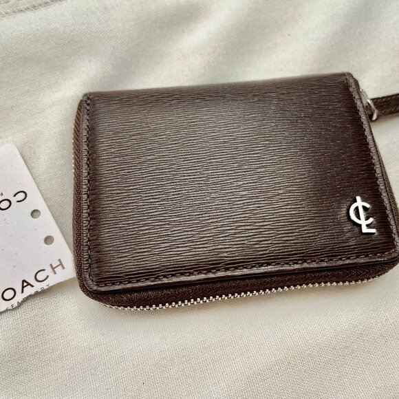 Coach Leather zippered Wallet - Dark Brown textured surface - NW Tag - Picture 2 of 5